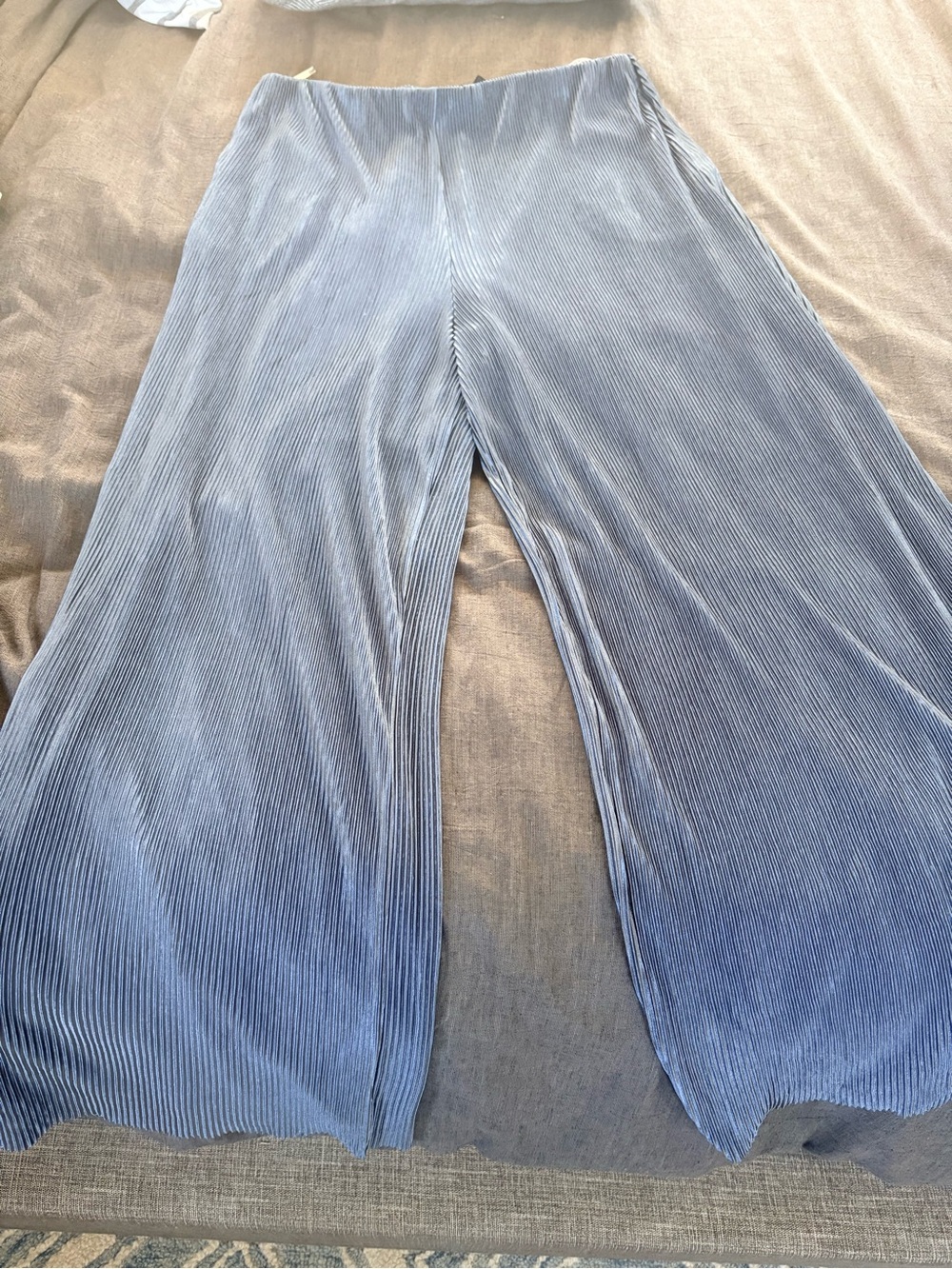 Donna Karan Pleated Wide-Leg Blue Pants